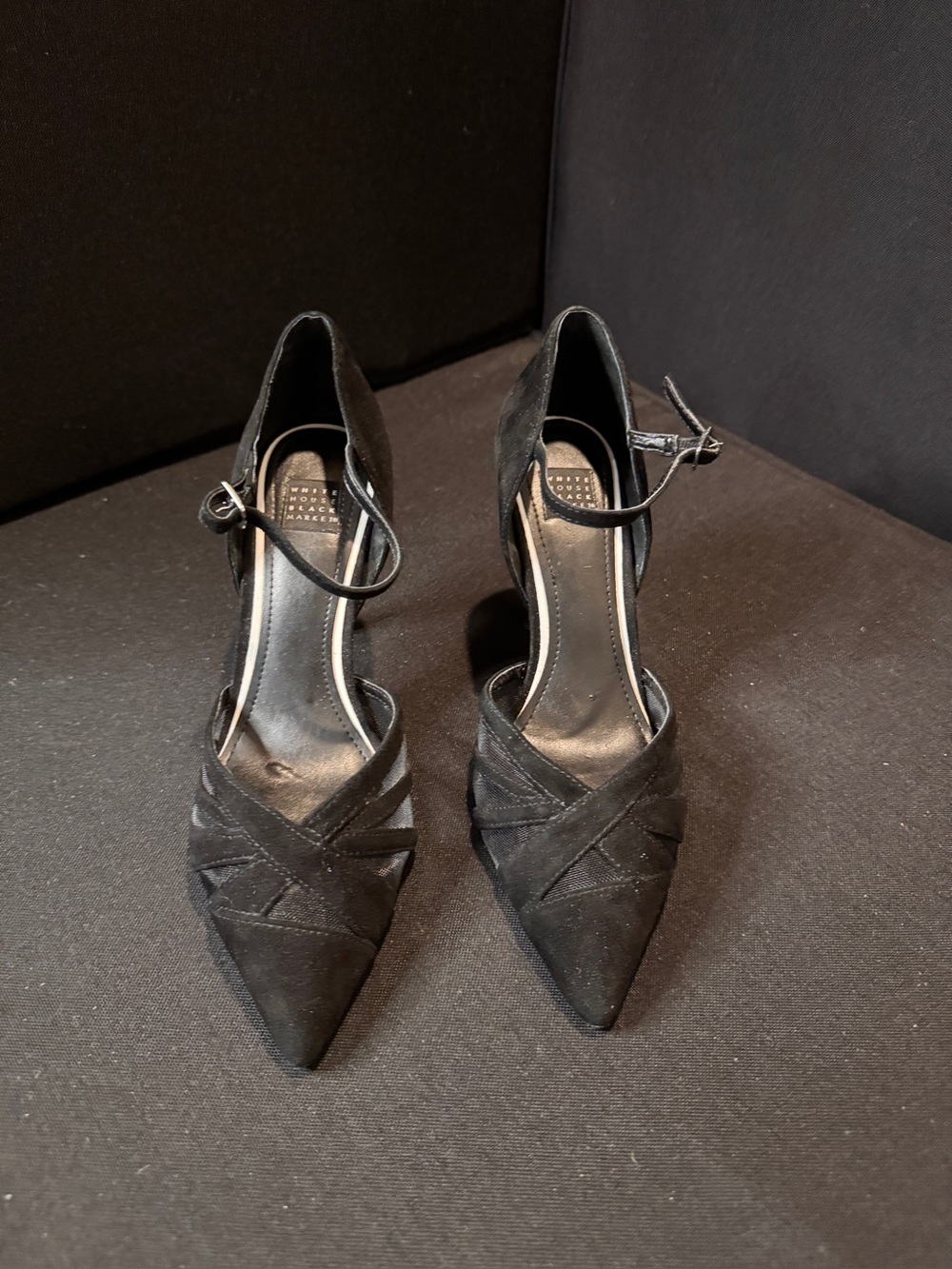 White House Black Market Black Pointed Toe Ankle-Strap Heels